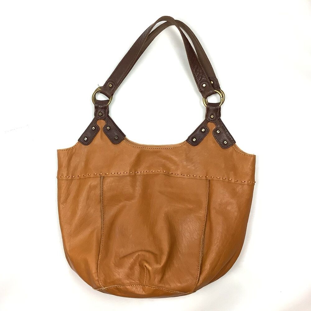 The SAK Indio Orange Leather Hobo BoHo Double Handled Shoulder Bag Purse Tote